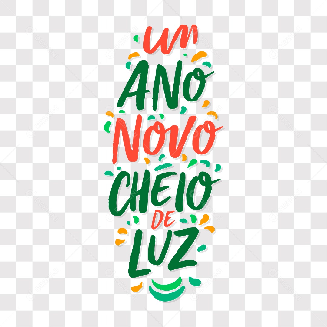 Lettering Um Ano Novo Cheio de Luz Texto Vermelho e Verde EPS + PNG