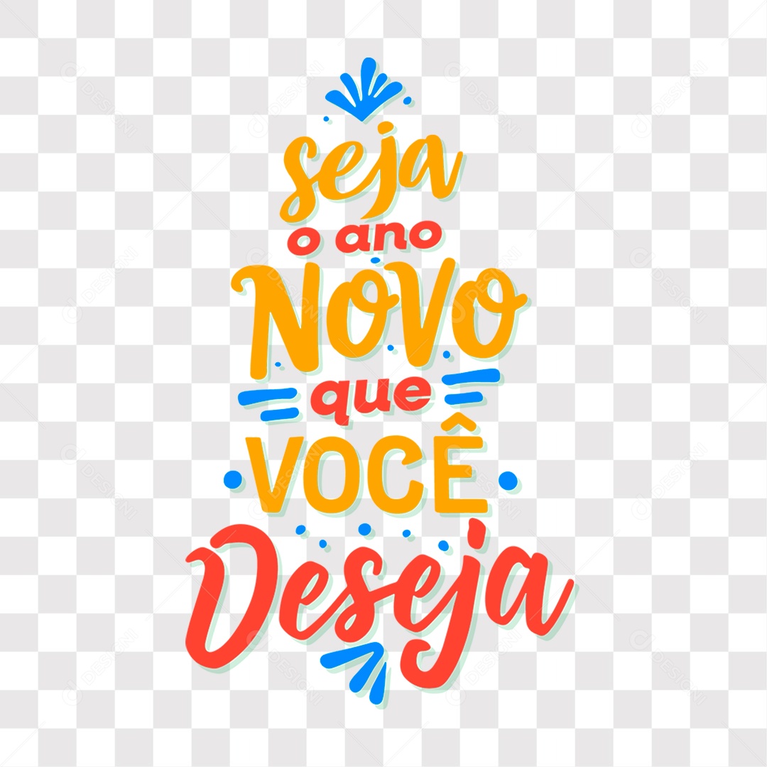 Lettering Seja o Ano Novo que Você Deseja Texto Laranja e Vermelho EPS + PNG