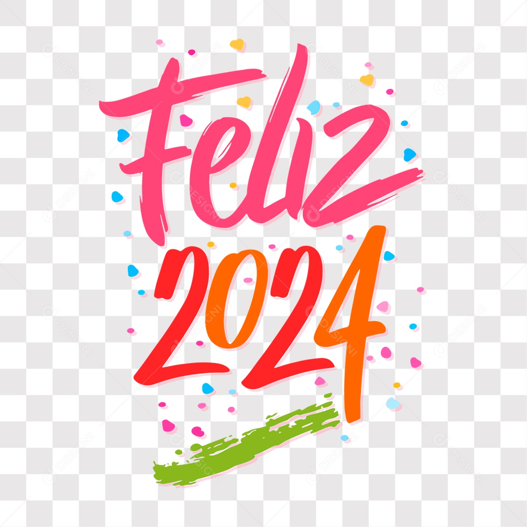 Lettering Feliz 2024 Texto Rosa Vermelho e Laranja EPS + PNG