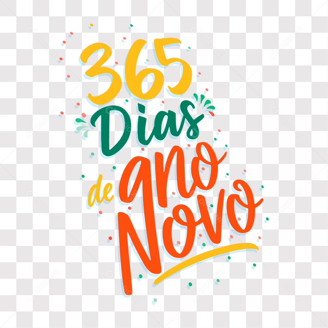 Lettering 365 Dias de Ano Novo Texto Amarelo Verde e Vermelho EPS + PNG