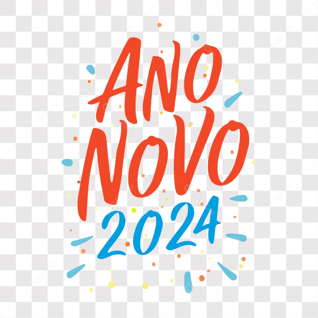 Lettering Ano Novo 2024 Texto Vermelho e Azul EPS + PNG