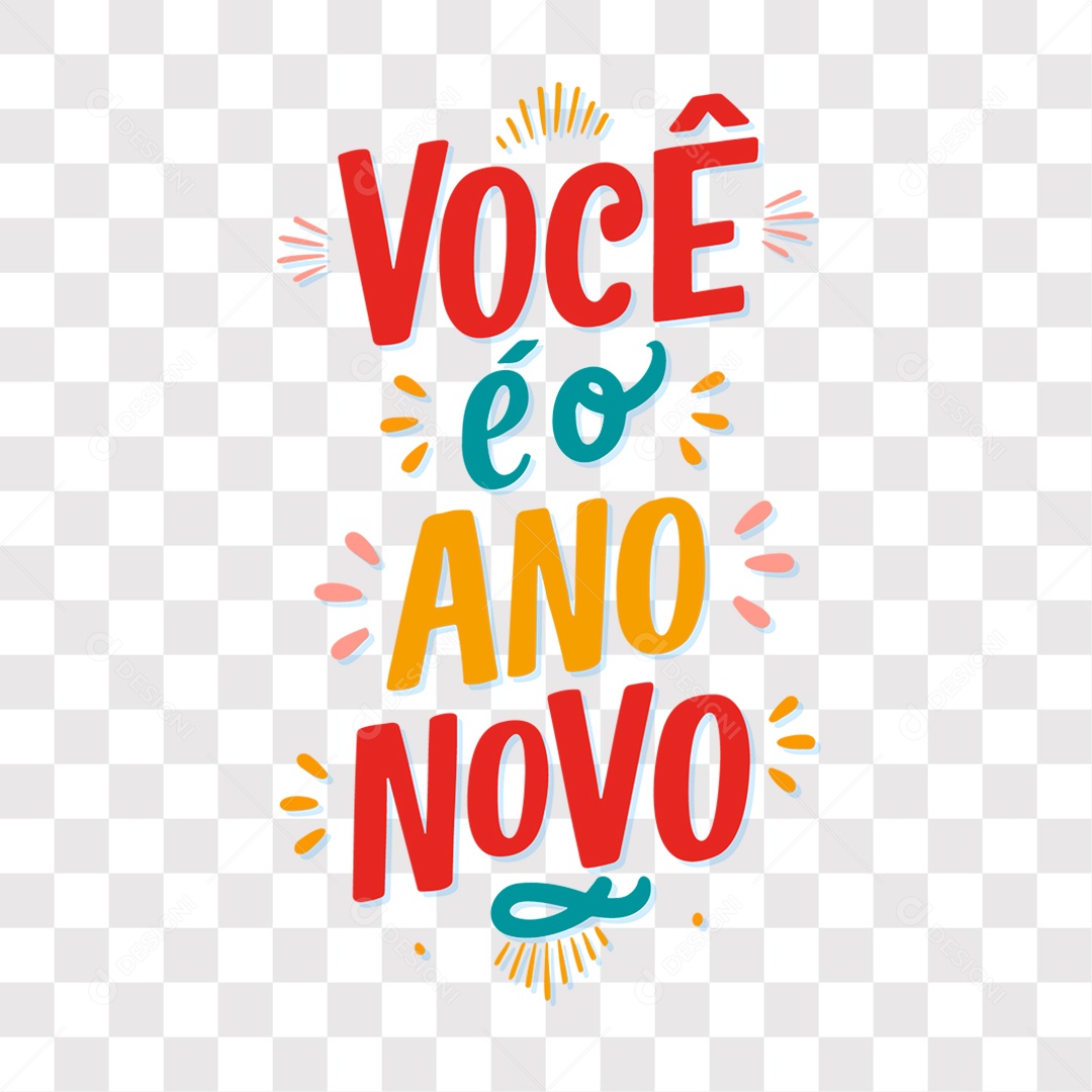 Lettering Você é o Ano Novo Texto Vermelho Azul e Laranja EPS + PNG