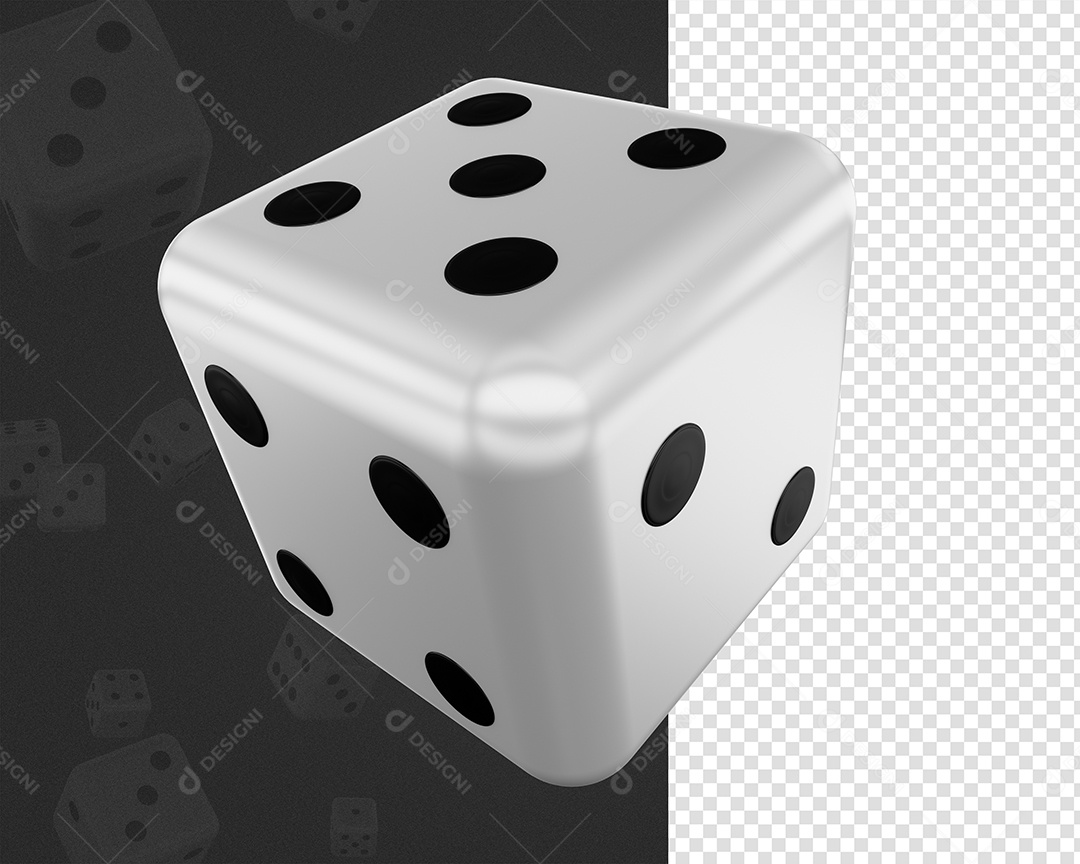Dado de Jogo Elemento 3D Branco Preto para Composição PSD