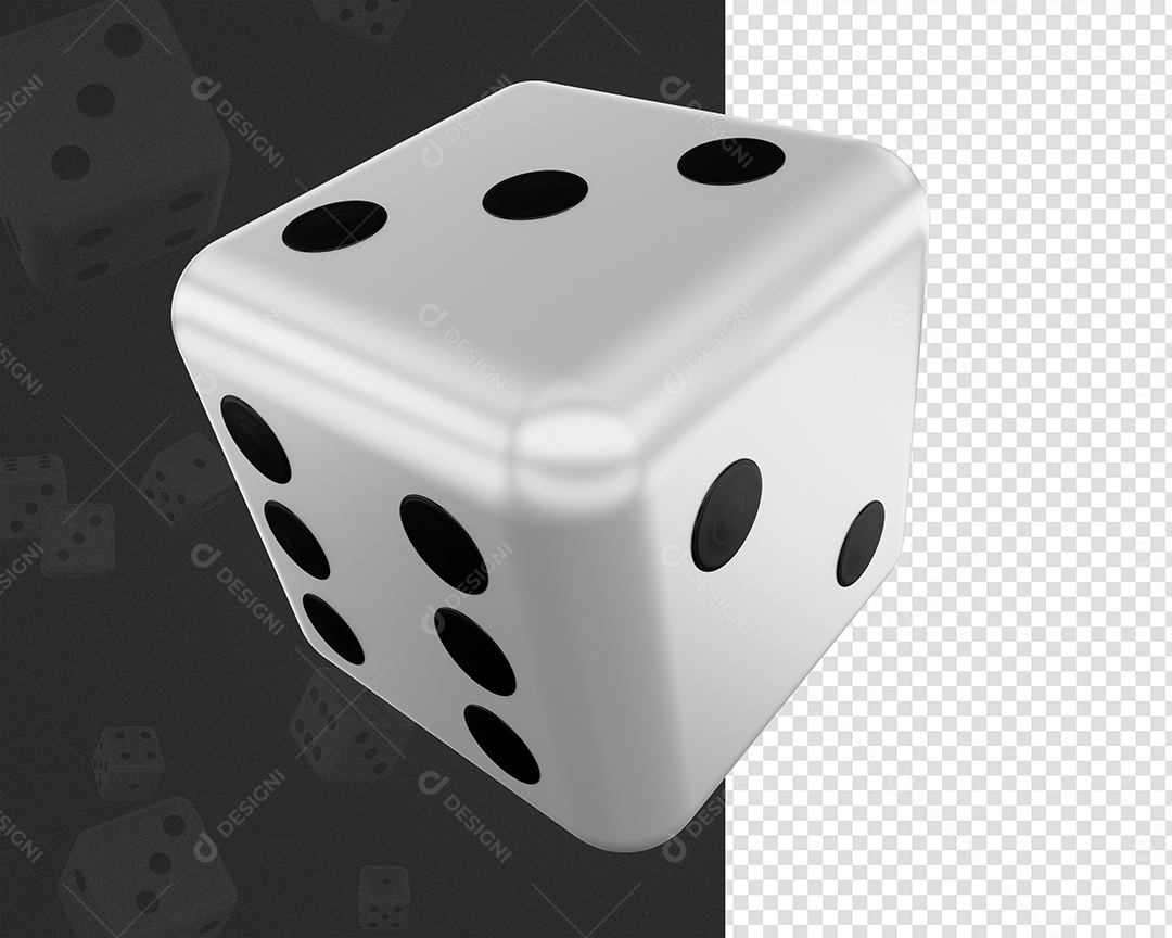 Dado de Jogo Elemento 3D Preto Branco para Composição PSD
