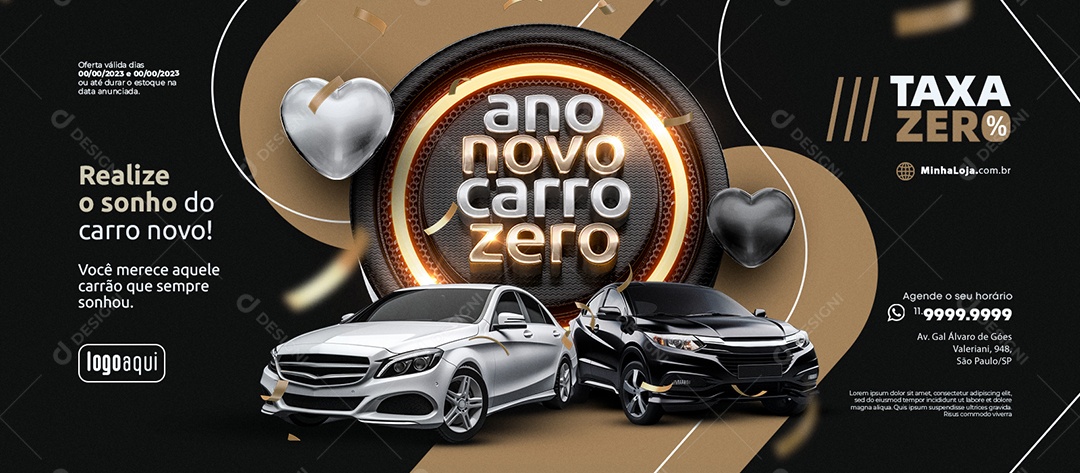 Social Media Banner Ano Novo Carro Zero Concessionária Realize o Sonho do Carro Novo Taxa Zero PSD Editável