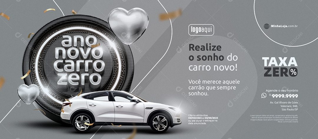 Banner Ano Novo Carro Zero Concessionária Realize o Sonho do Carro Novo Taxa Zero Social Media PSD Editável