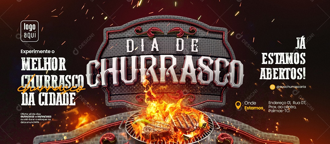Social Media Banner Dia De Churrasco Experimente o Melhor Churrasco Da Cidade Churrascaria PSD Editável