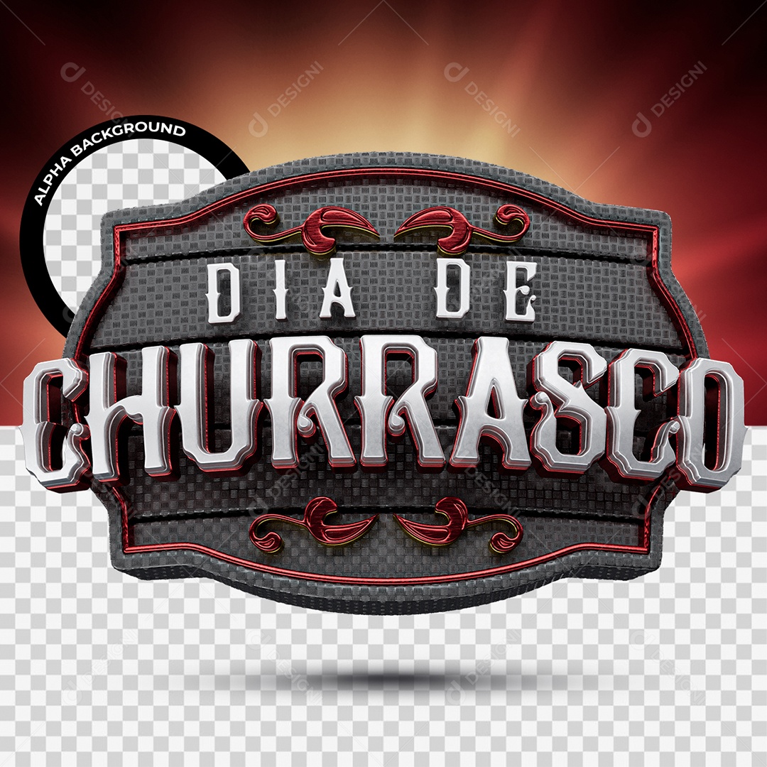 Dia De Churrasco Selo 3D Preto Vermelho e Cinza para Composição PSD