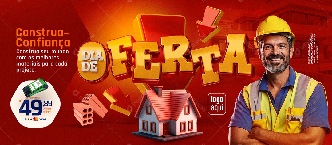 Banner Dia De Oferta Materiais de Construção Construa Confiança Construa seu Mundo Social Media PSD Editável