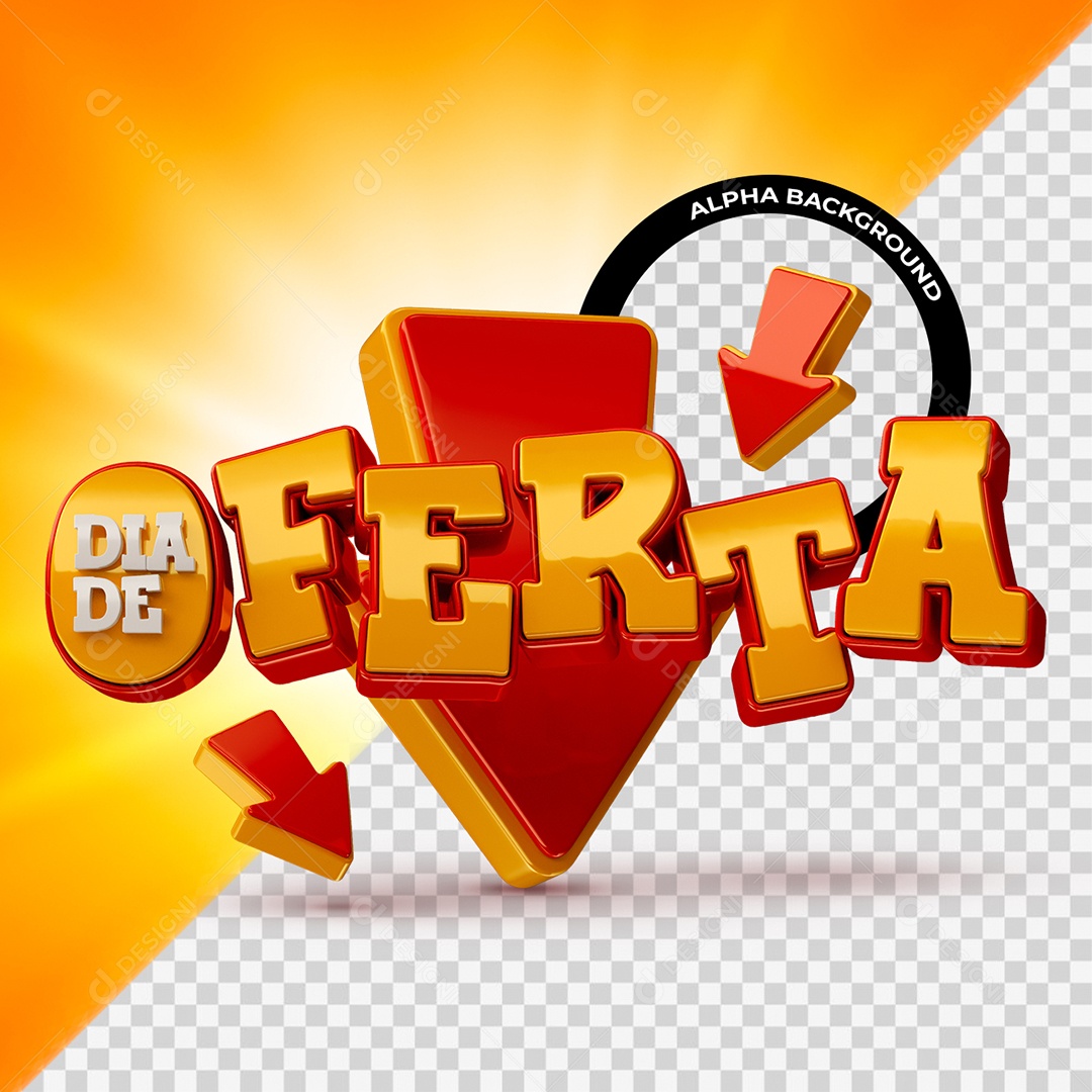 Dia De Oferta Selo 3D Dourado e Vermelho para Composição PSD