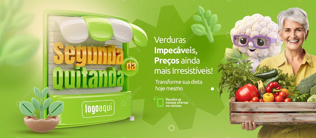 Social Media Banner Segunda da Quitanda Verduras Impecáveis Preços Ainda mais Irresistíveis PSD Editável