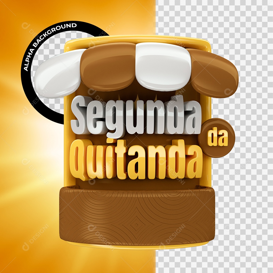 Segunda da Quitanda Selo 3D Branco Dourado e Marrom para Composição PSD