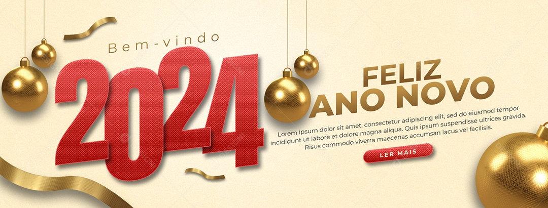 Banner Bem Vindo 2024 Feliz Ano Novo Social Media PSD Editável