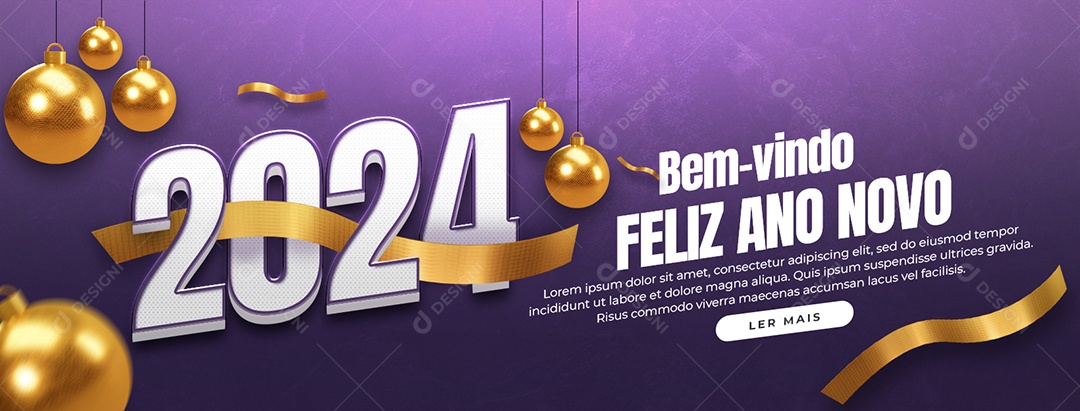 Social Media Banner Bem Vindo Feliz Ano Novo 2024 PSD Editável