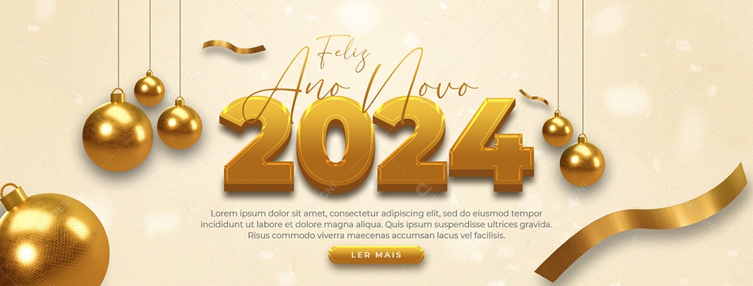Social Media Banner Feliz Ano Novo 2024 PSD Editável