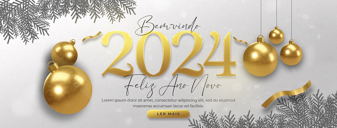 Banner Bem Vindo 2024 Feliz Ano Novo Social Media PSD Editável