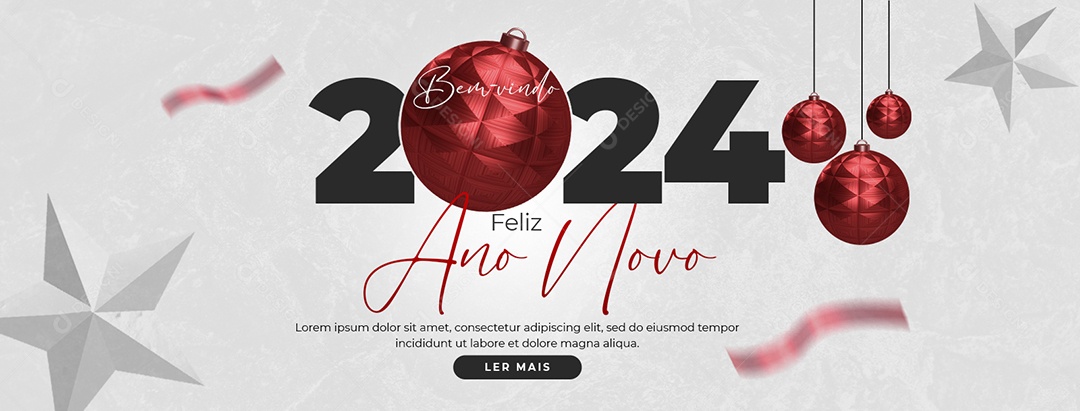 Banner Bem Vindo 2024 Feliz Ano Novo Social Media PSD Editável