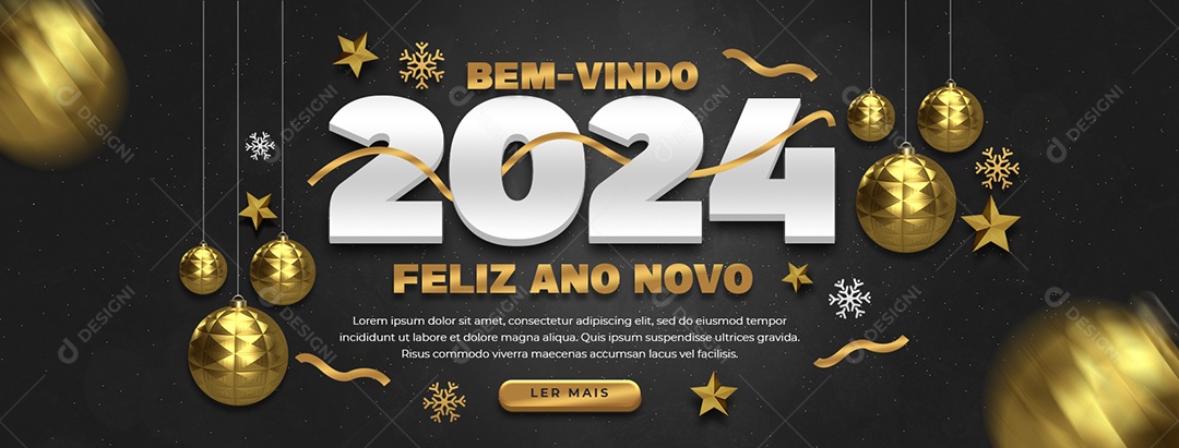 Banner Bem Vindo 2024 Feliz Ano Novo Social Media PSD Editável