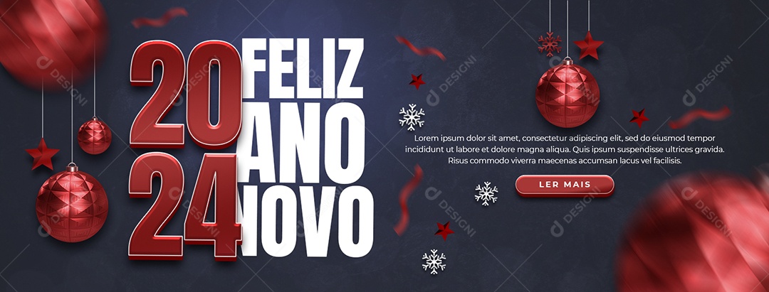 Social Media Banner 2024 Feliz Ano Novo PSD Editável