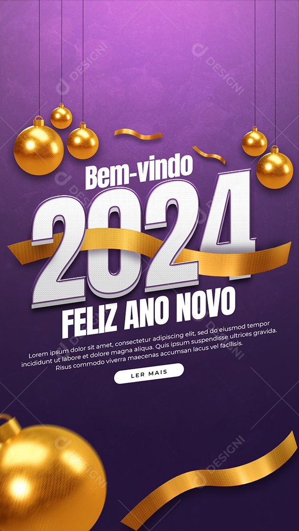 Story Bem Vindo 2024 Feliz Ano Novo Social Media PSD Editável