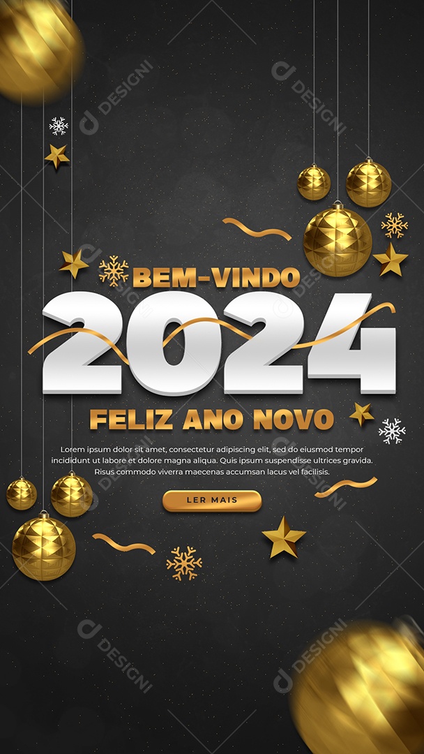 Feed Bem Vindo 2024 Feliz Ano Novo Social Media PSD Editável