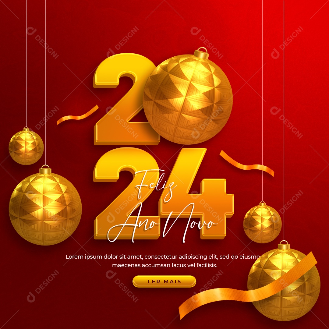 Social Media Feed 2024 Feliz Ano Novo PSD Editável