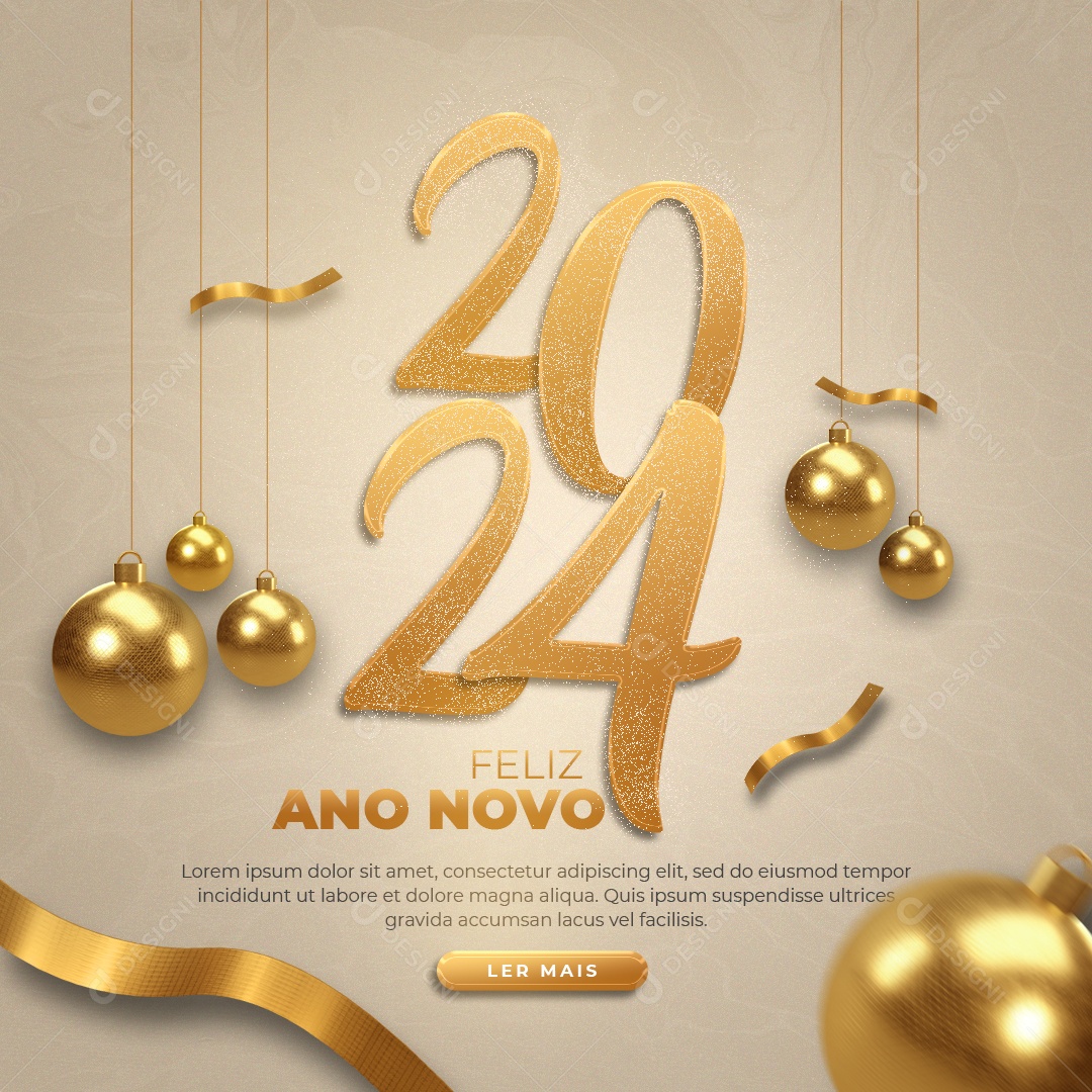 Social Media Feed 2024 Feliz Ano Novo PSD Editável