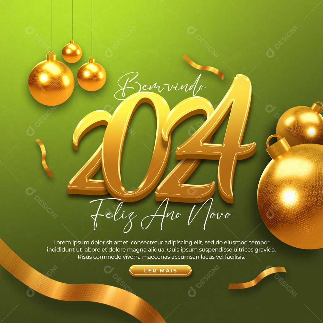 Feed Bem Vindo 2024 Feliz Ano Novo Social Media PSD Editável