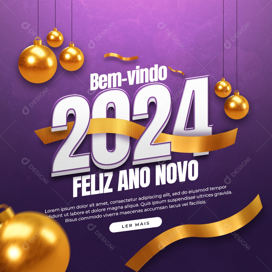 Feed Bem Vindo 2024 Feliz Ano Novo Social Media PSD Editável