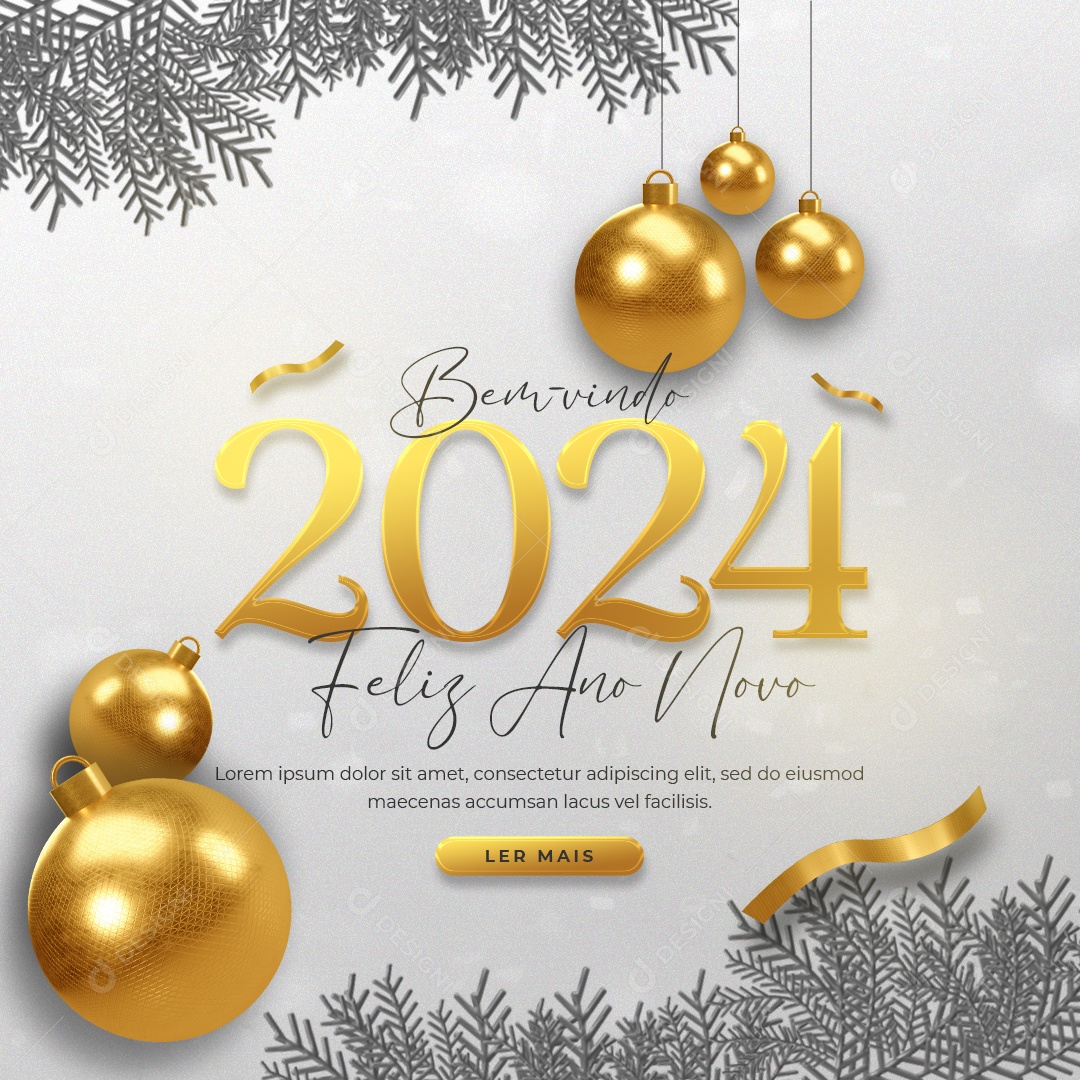Social Media Feed Bem Vindo 2024 Feliz Ano Novo PSD Editável