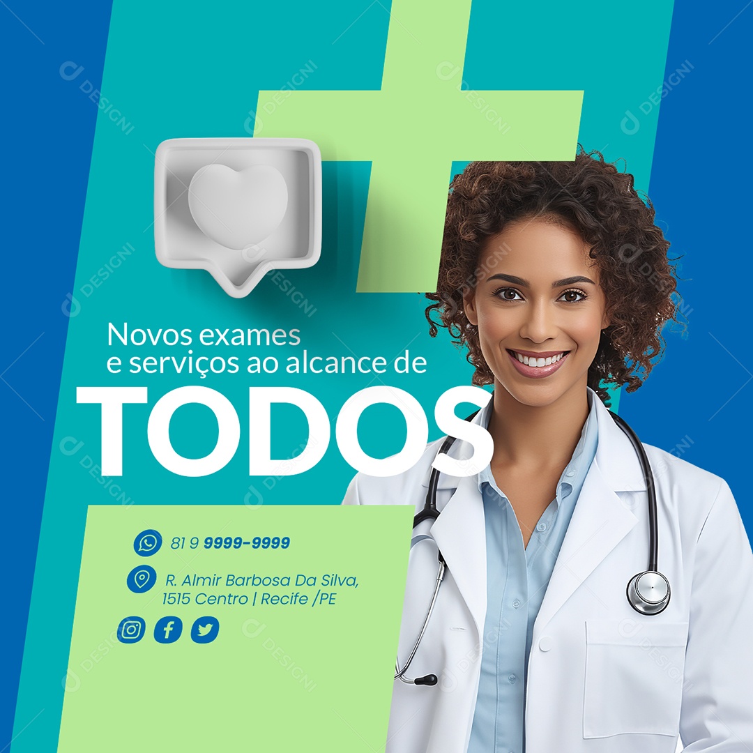 Prefeitura Novos Exames e Serviços ao Alcance de Todos Social Media PSD Editável