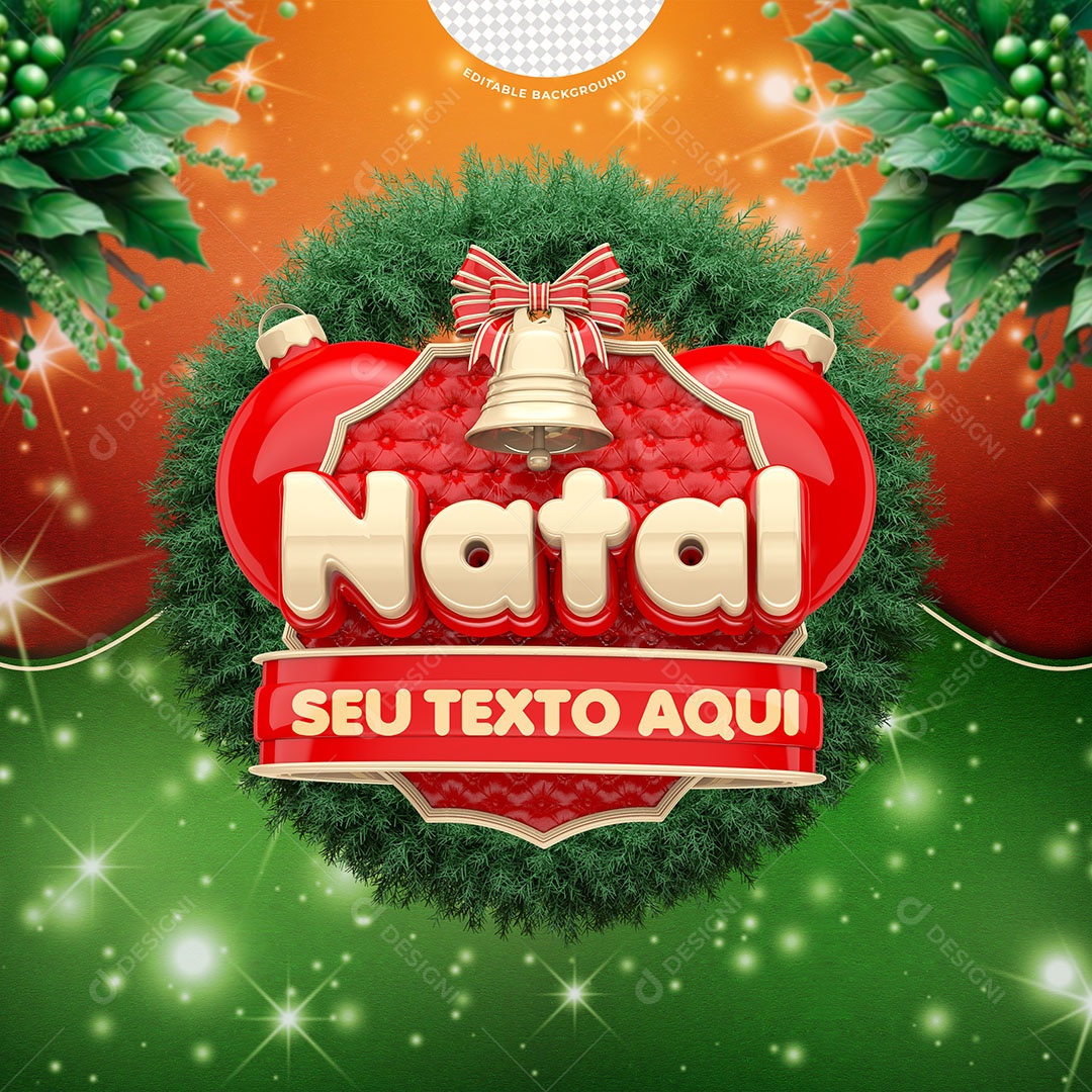 Natal Selo 3D Vermelho Dourado para Composição PSD