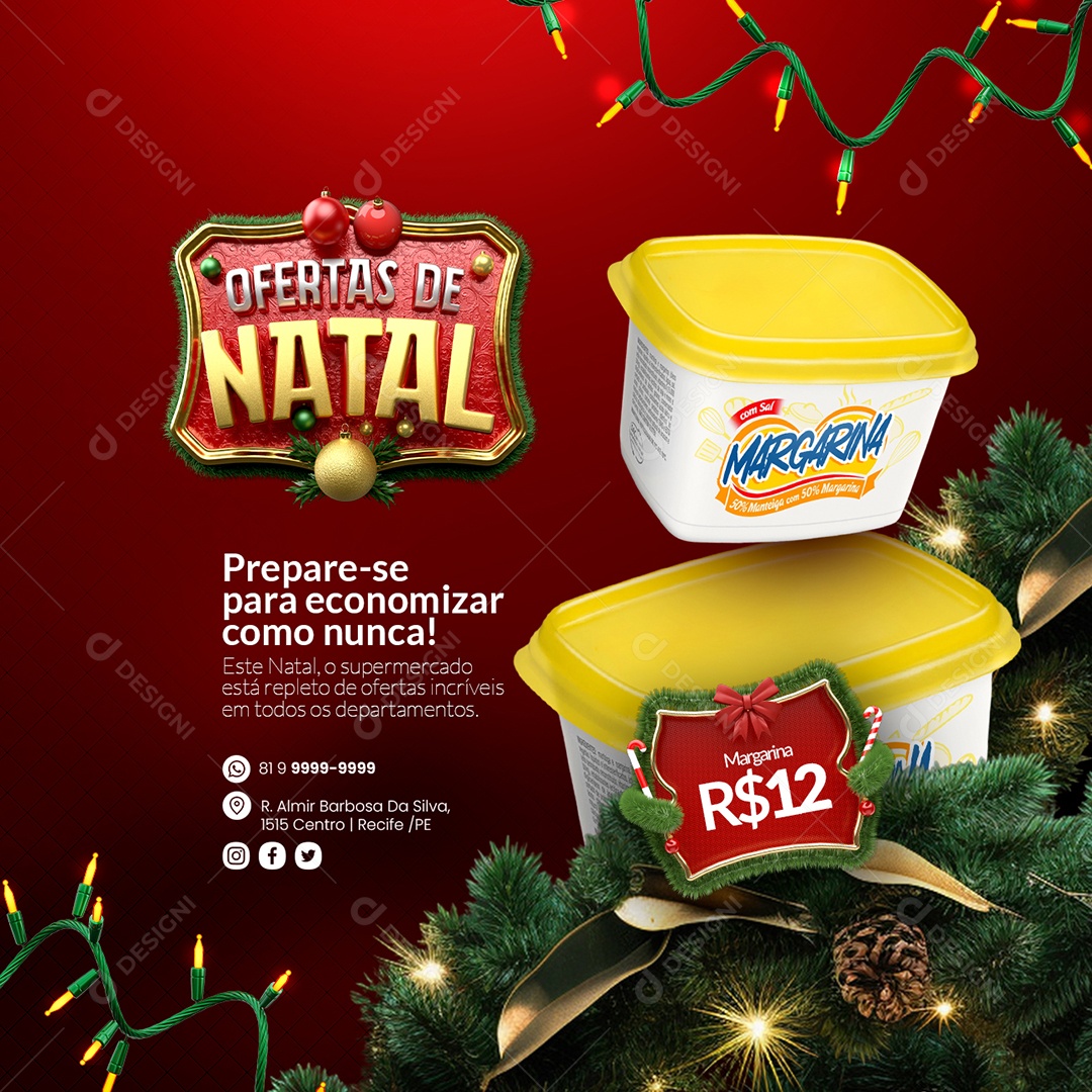 Ofertas De Natal Supermercado Margarina Prepare se para Economizar Como Nunca Social Media PSD Editável