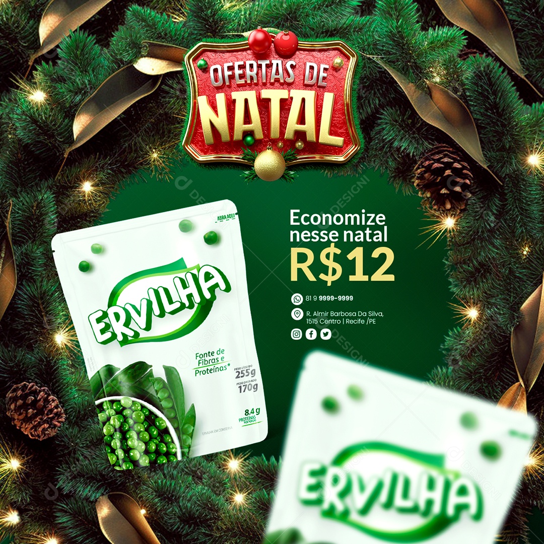 Ofertas De Natal Supermercado Ervilha Economize nesse Natal Social Media PSD Editável