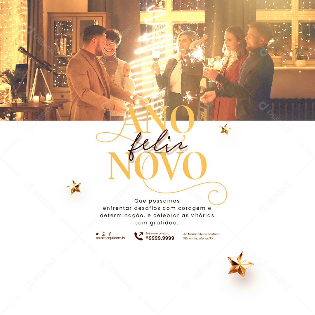 Feliz Ano Novo Que Possamos Enfrenta Desafios com Coragem e Determinado Social Media PSD Editável