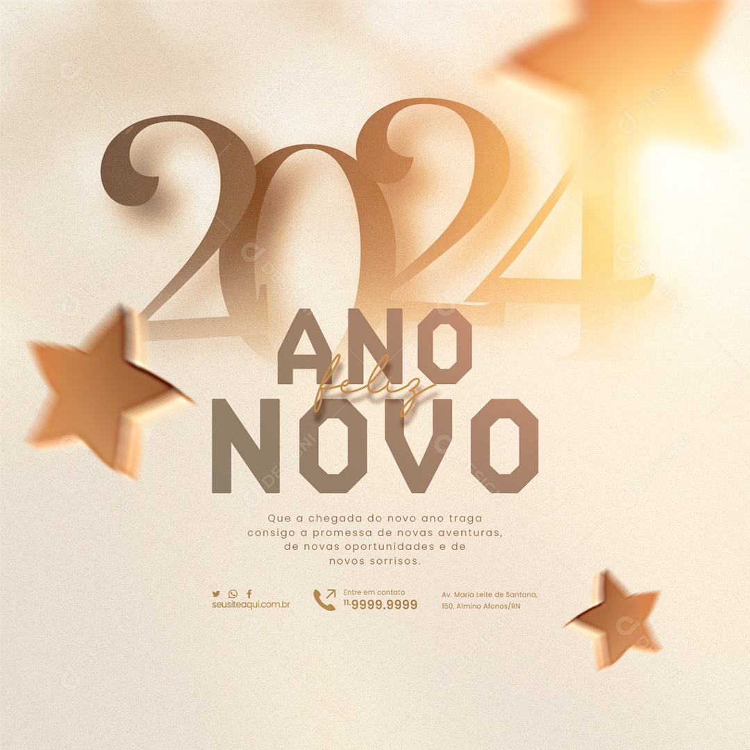 Feliz Ano Novo 2024 Que a Chegada do Novo Ano Traga Consigo a Promessa de Novas Aventuras Social Media PSD Editável