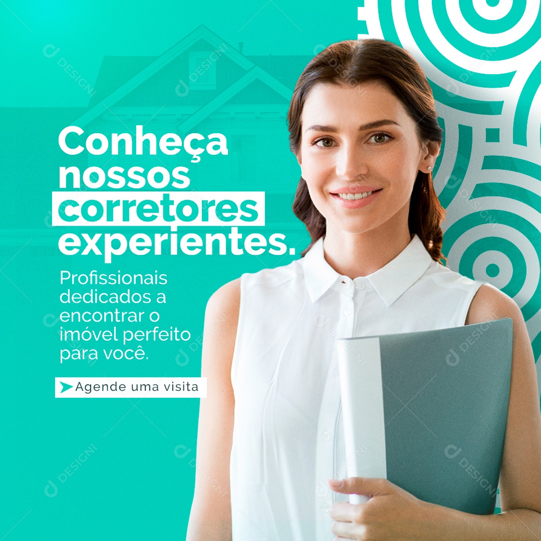 Conheça Nossos Corretores Experientes Imóvel Perfeito Social Media PSD Editável