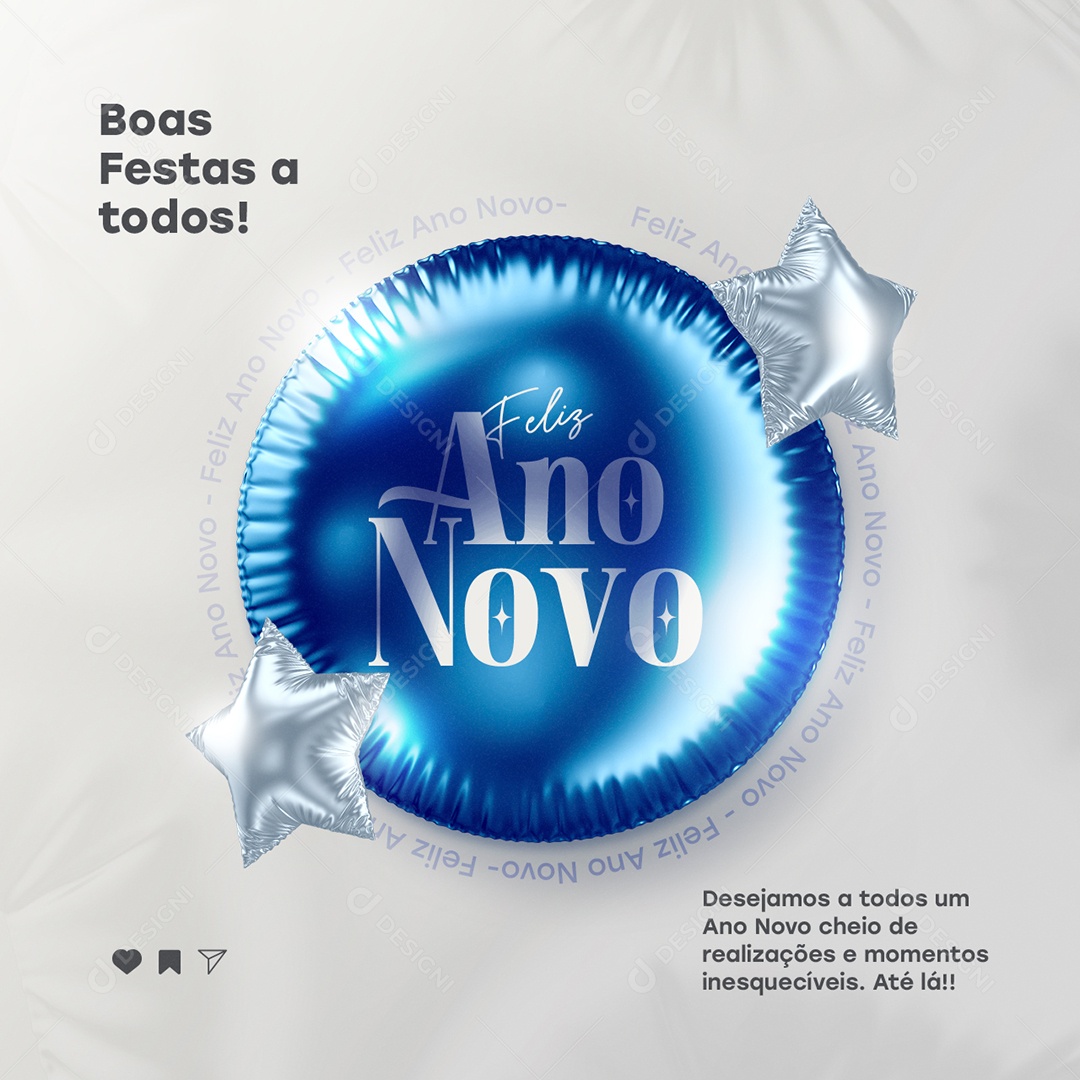 Feliz Ano Novo Boas Festas Todos Social Media PSD Editável