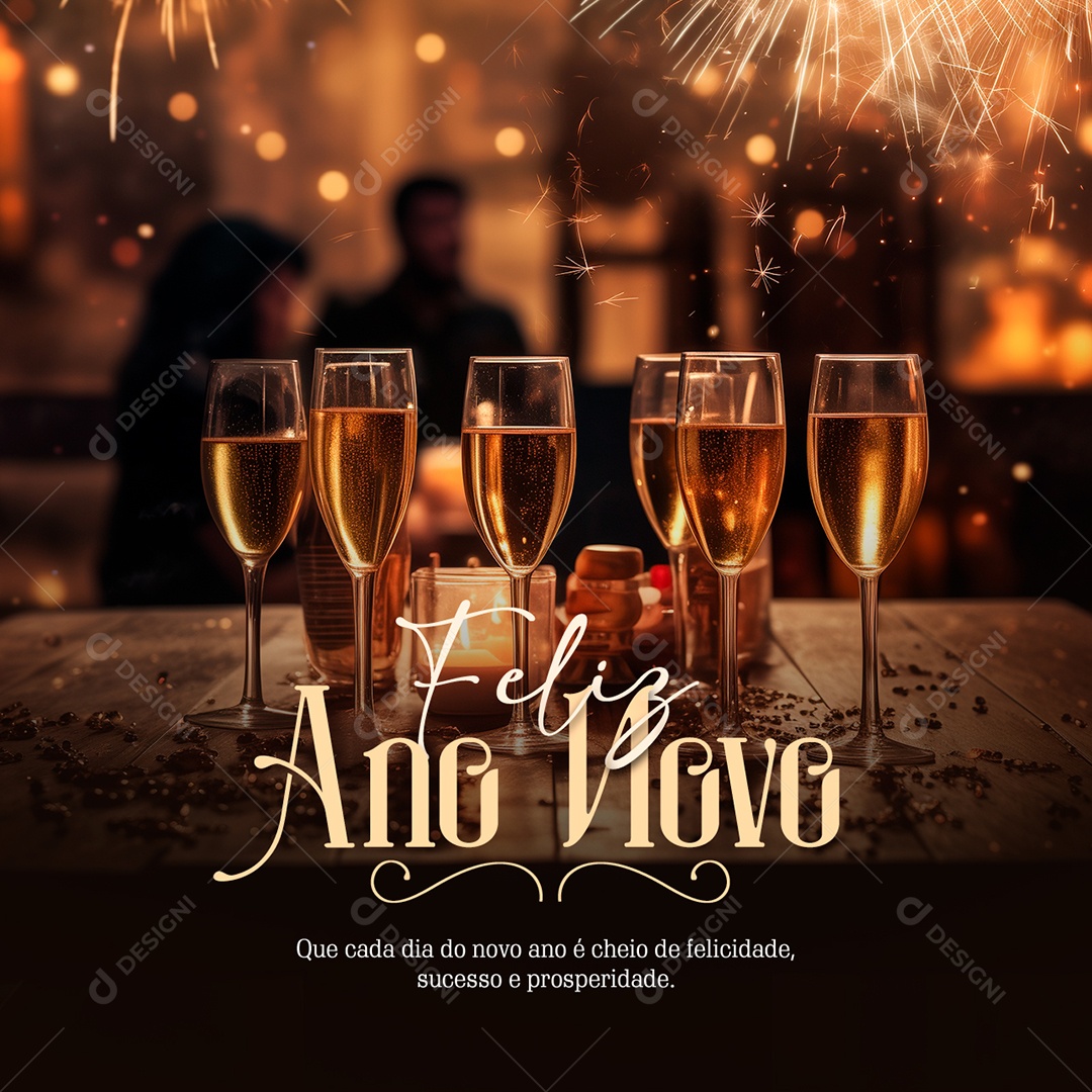 Feliz Ano Novo Que Cada Dia do Novo Ano é Cheio de Felicidade Social Media PSD Editável