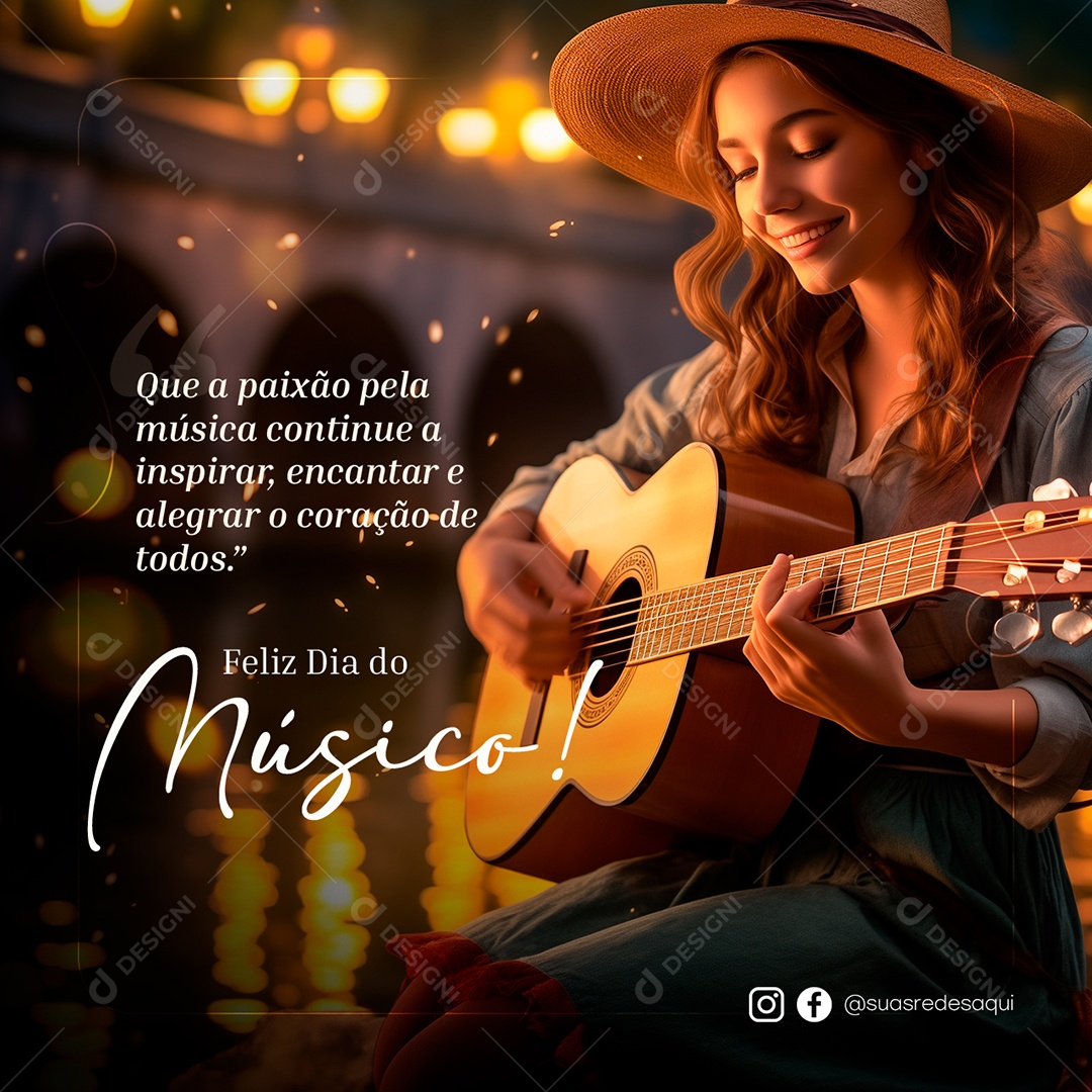 Social Media Feliz Dia do Músico 22 de Novembro PSD Editável