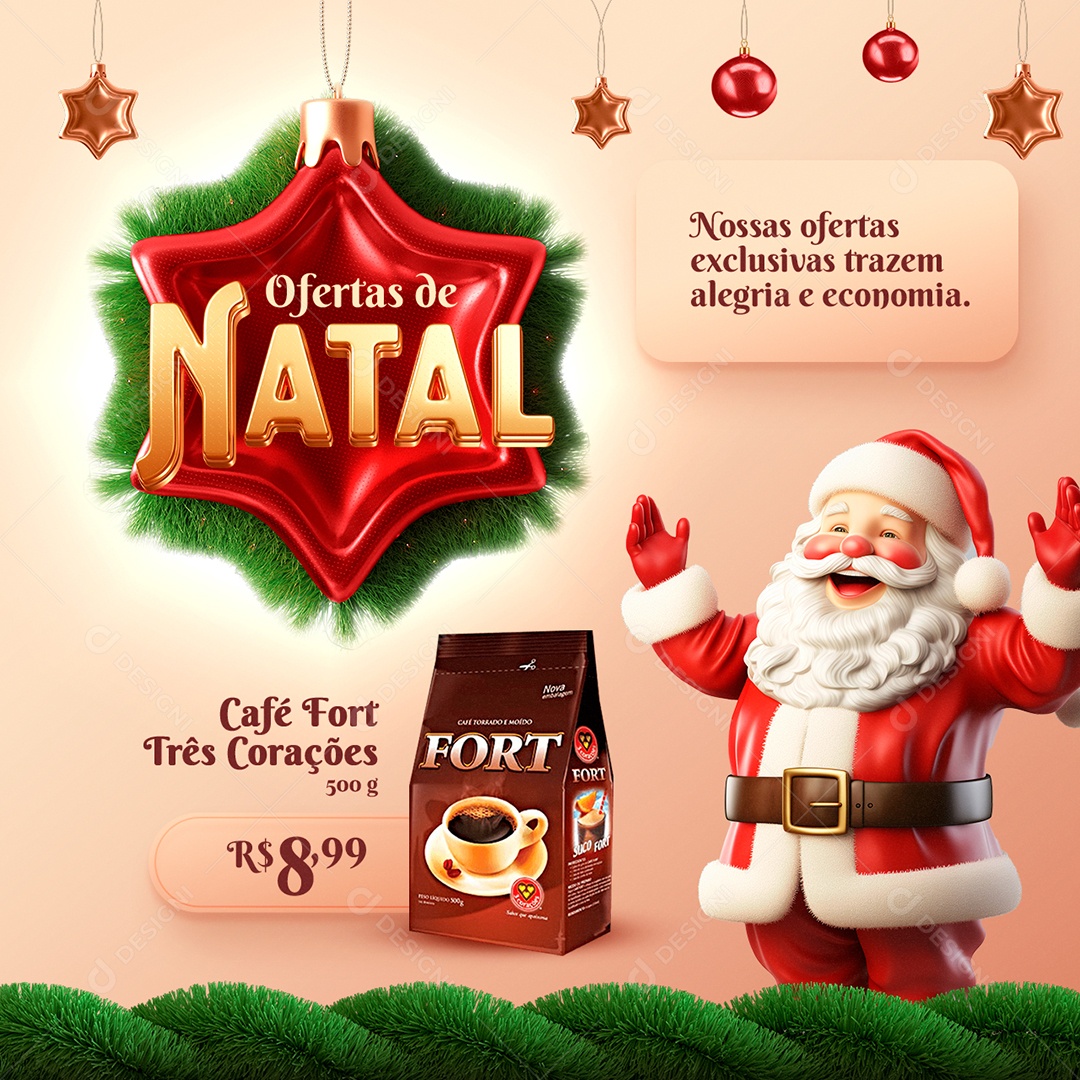 Ofertas de Natal Supermercado Café Fort Três Corações Nossas Ofertas Exclusivas Social Media PSD Editável