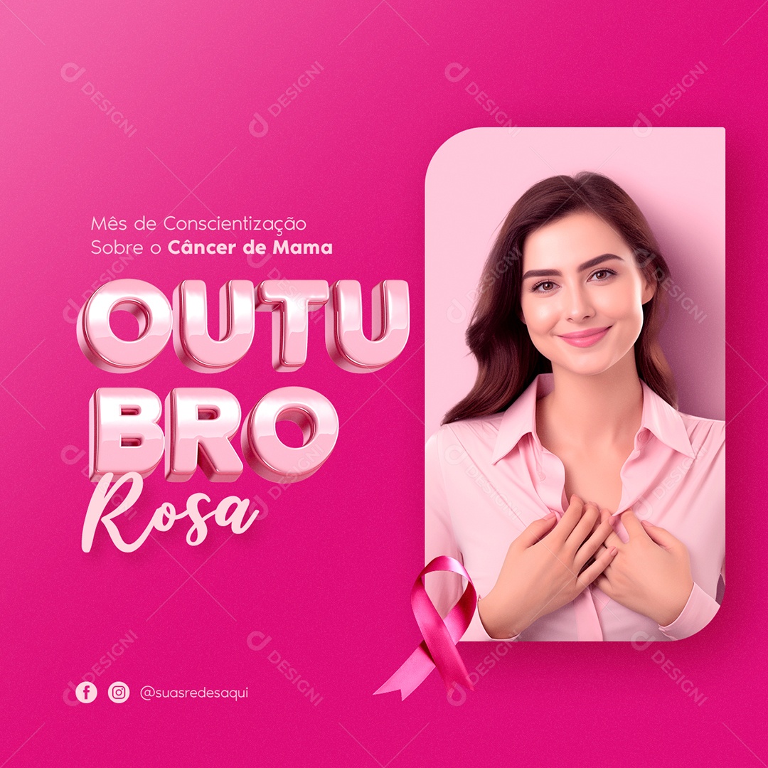 Outubro Rosa Mês de Conscientização Sobre o Câncer de Mama Social Media PSD Editável