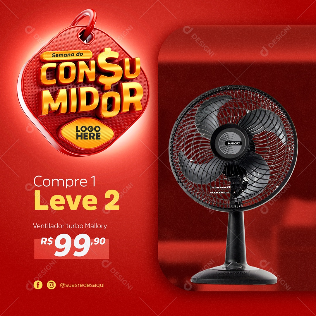 Semana Do Consumidor Eletrodoméstico Compre 1 Leve 2 Ventilador Turbo Mallory Social Media PSD Editável