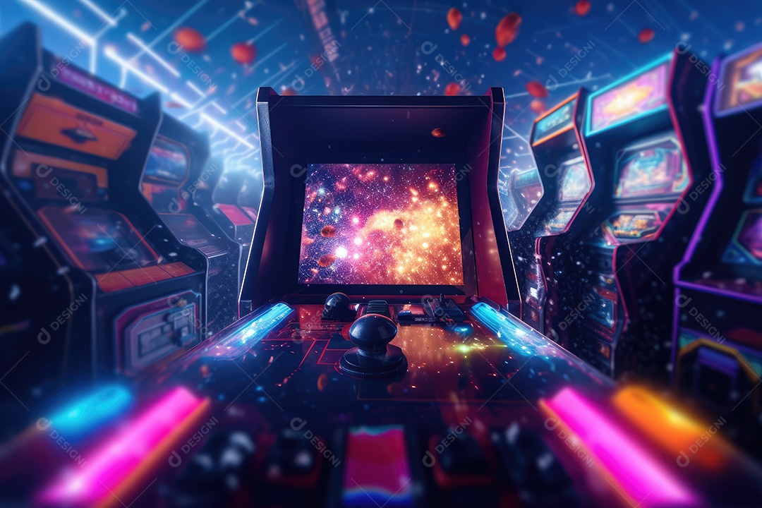 Sala de jogos com máquinas de fliperama para diversão e nostalgia