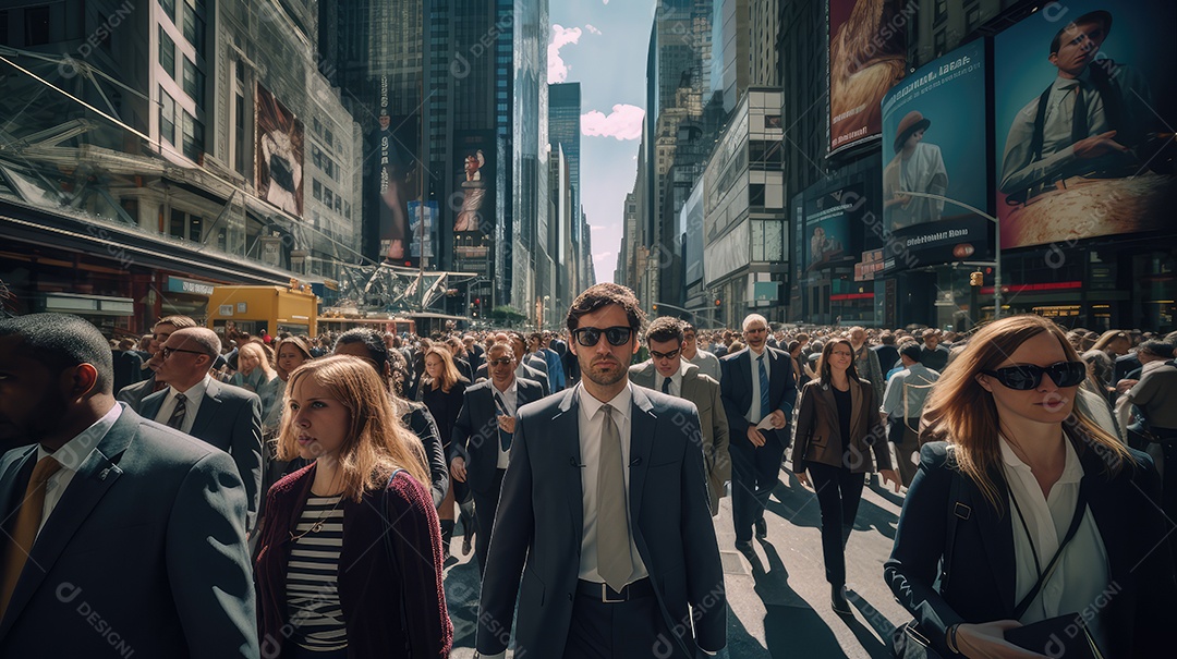 Homem executiva, jovem empresário e Homem de negócios andando na movimentada rua do centro da cidade