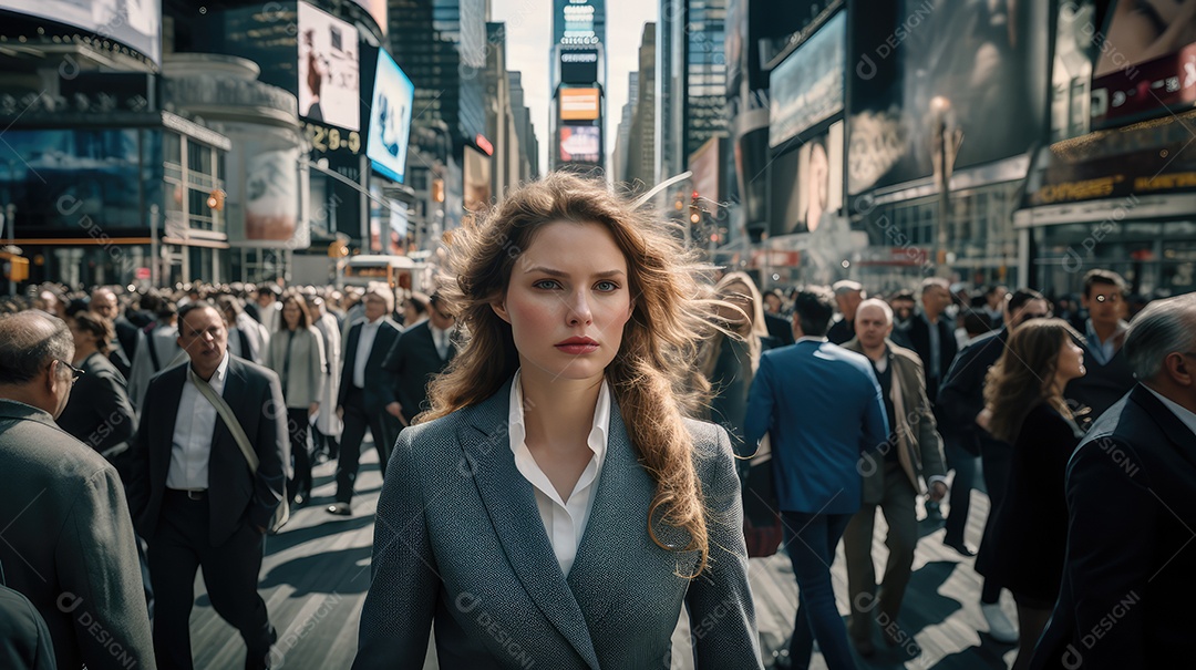 Mulher executiva, jovem empresária e mulher de negócios andando na movimentada rua do centro da cidade