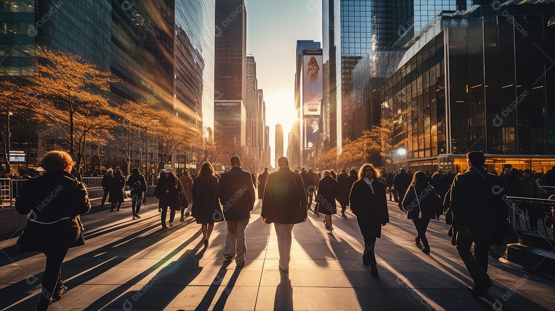 Homem executivo, jovem empresário e empresário andando na movimentada rua do centro da cidade
