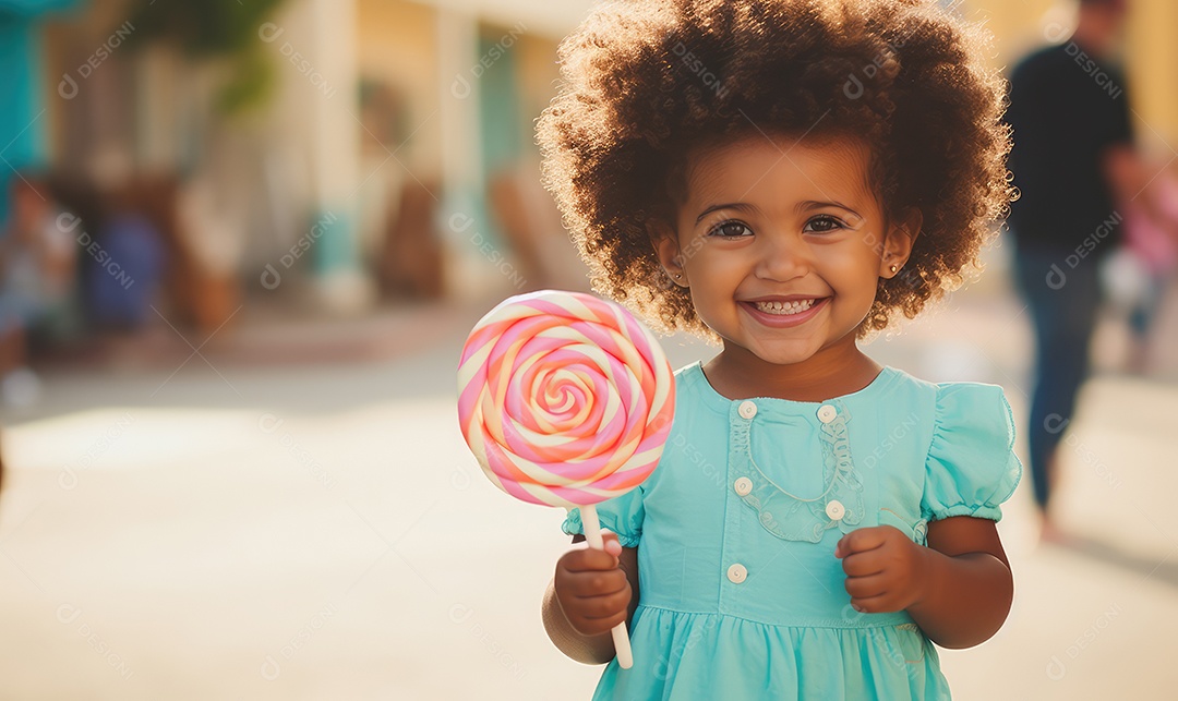 Crianças felizes entre doces, balas, biscoitos, chocolates, pirulitos, com energia e sorriso