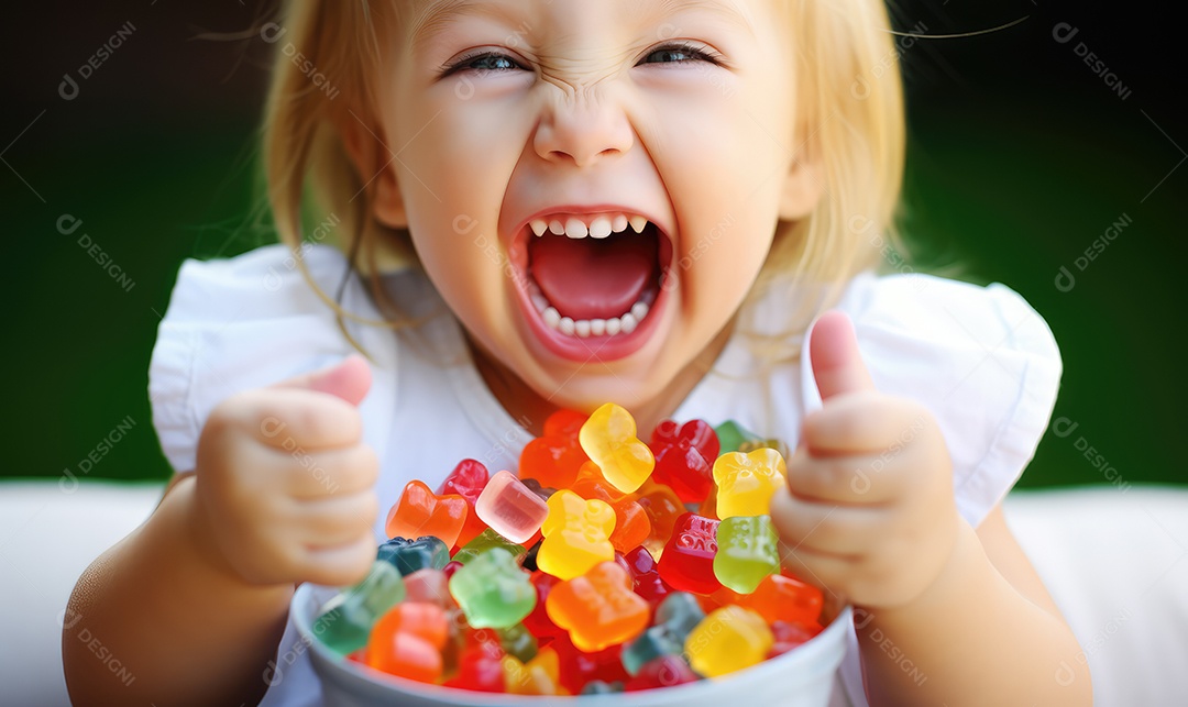 Criança sorridente feliz segurando uma deliciosa cesta de pães doces