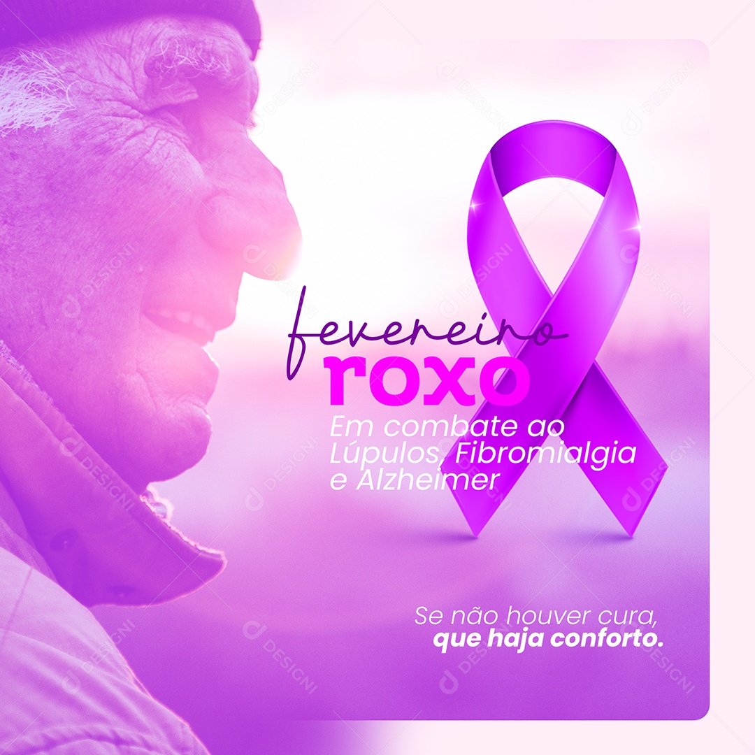 Social Media Fevereiro Roxo Combate ao Lúpulos e Alzheimer PSD Editável